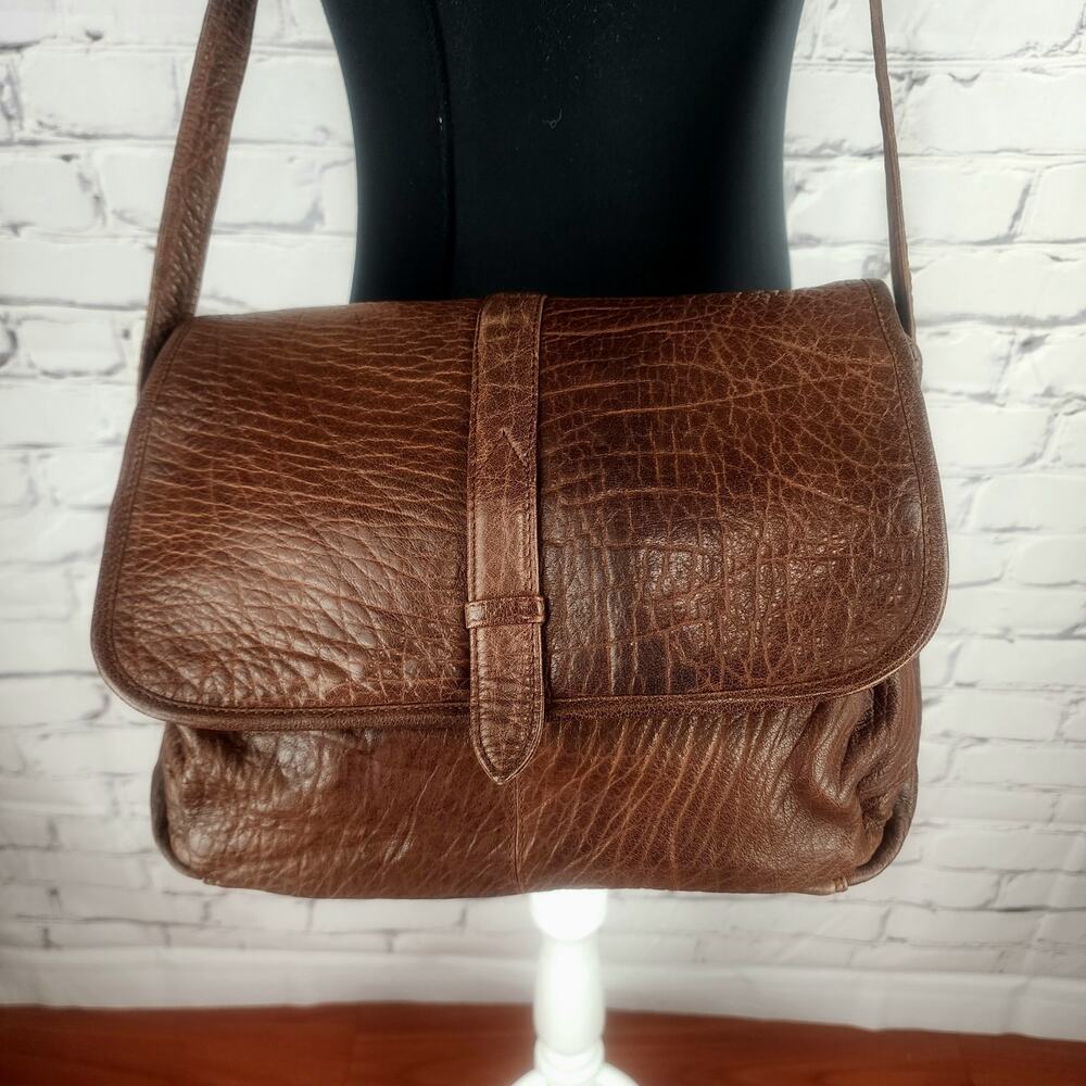 vintage Wilsons Leather brown textured messenger crossbody bag - Picture 3 of 14